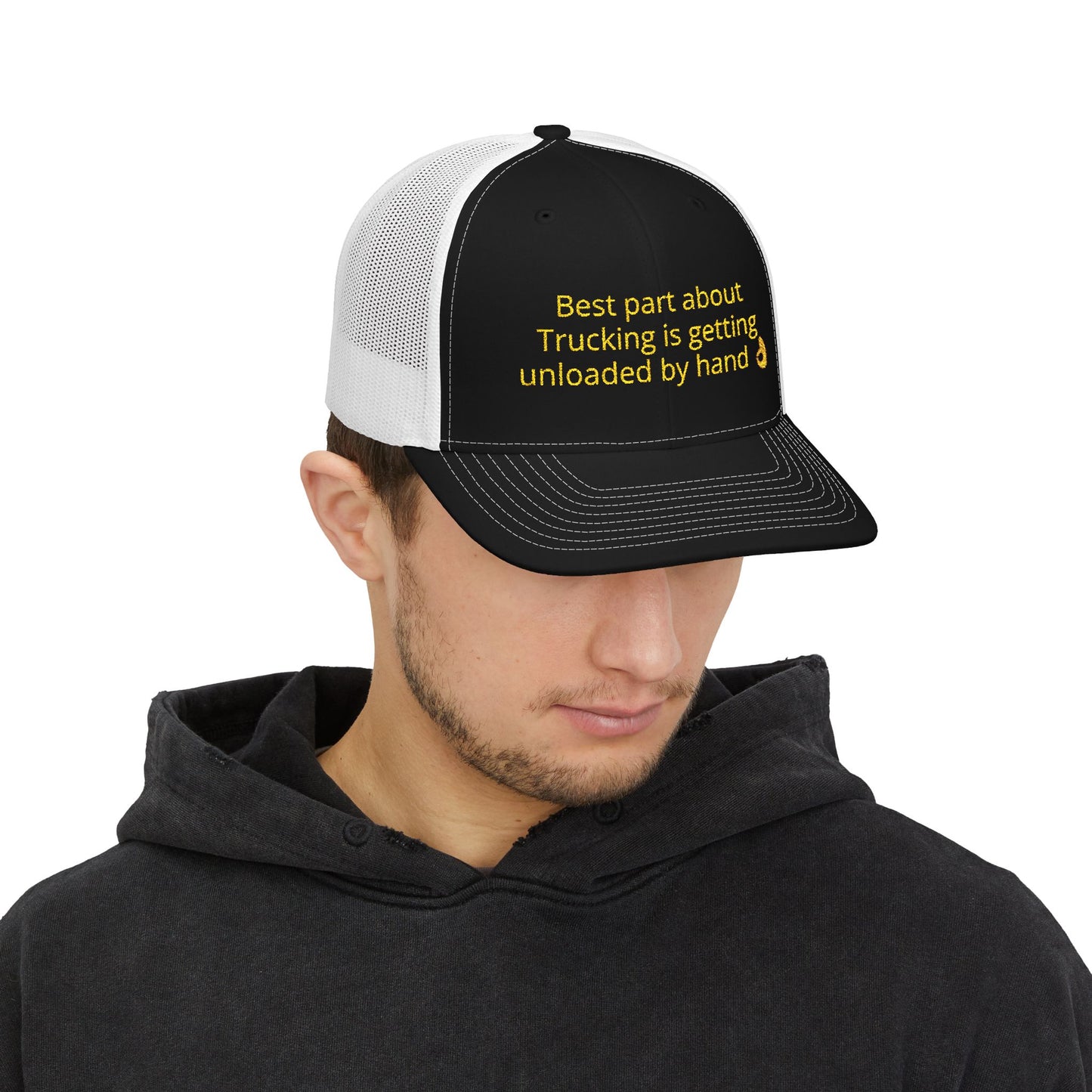 Embroidered Trucker Hat — “Best part about Trucking is getting unloaded by hand”